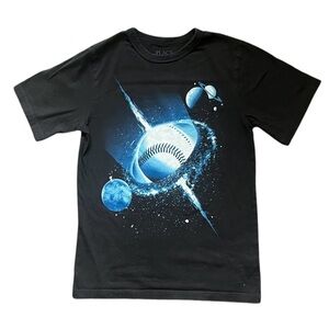 PLACE Kids Black and Blue Graphic T-Shirt Boys S (5-6) space themed short sleeve